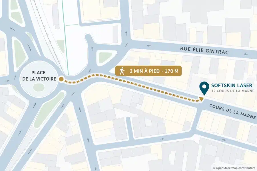 Itinéraire à pied entre la place de la Victoire et Softskin Laser, 12 cours de la Marne à Bordeaux